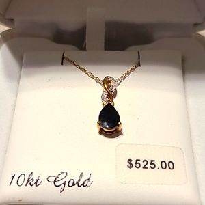 LE VIEUX BEAUTIFUL 10KT YELLOW GOLD SAPPHIRE PENDANT WITH DIAMOND ACCENT 18"